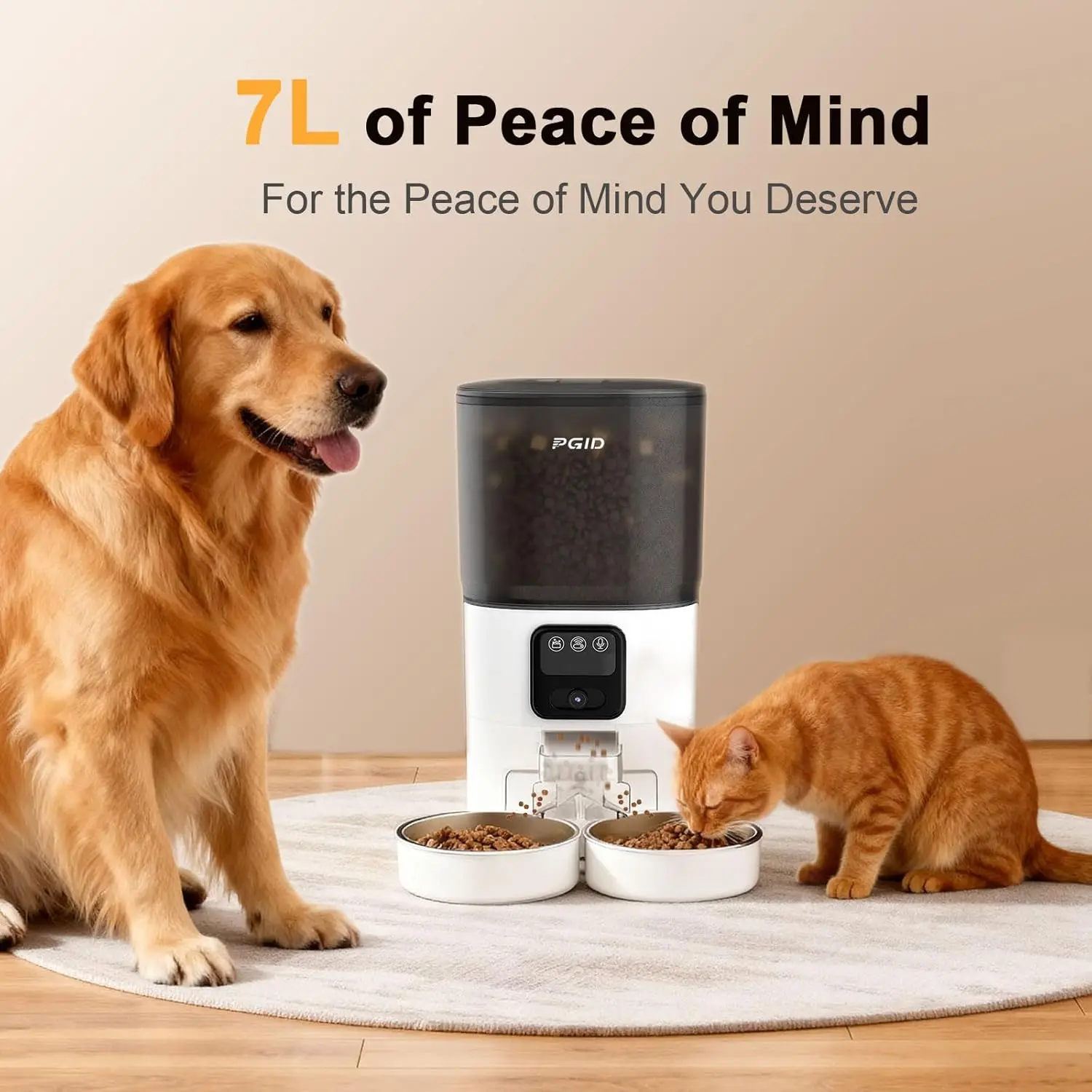 For Cats and Dogs at Home, 7L Automatic Pet Feeder with 1080P HD Camera, Smart WiFi, App Control, Night Vision, Two-Way Audio
