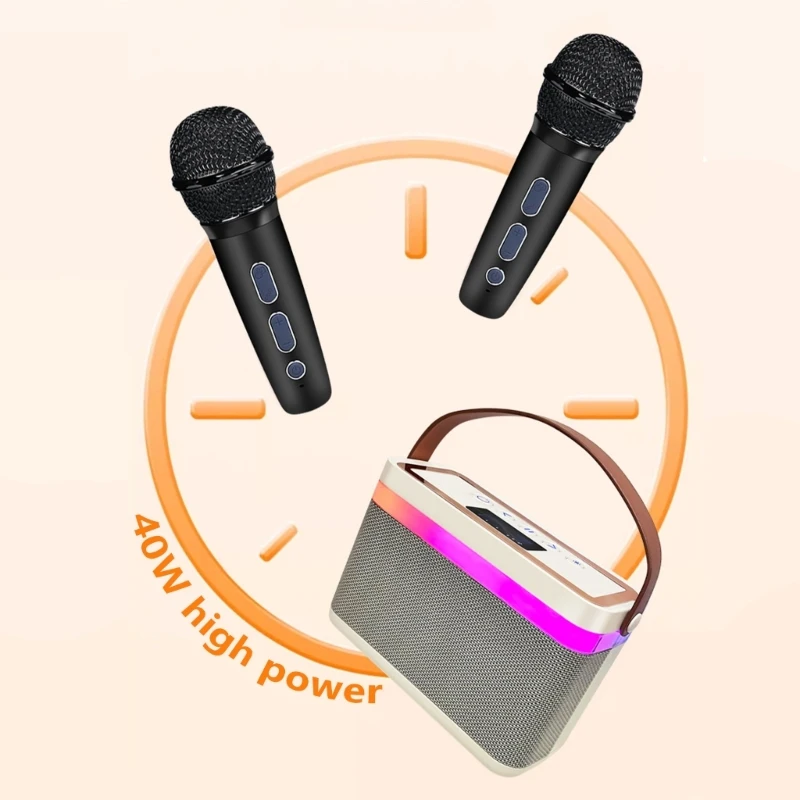 BLE5.3 Loudspeaker with Single Microphone Handheld Mic Enjoy HiFi Sound for Kids N0HC