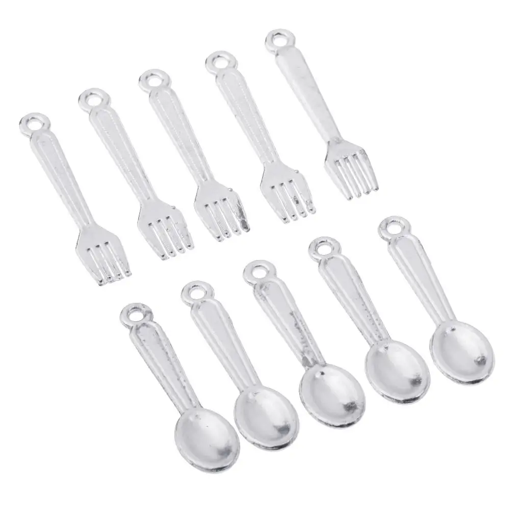 ชุดเครื่องครัววินเทจ 10 ชิ้น : ของจิ๋วสำหรับบ้านตุ๊กตา 12 ชิ้น สีเงิน