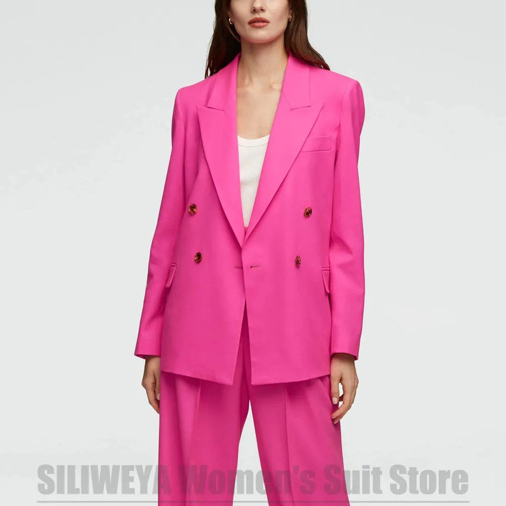 

Модный женский костюм, двубортный пиджак и брюки, комплект с длинными рукавами, оверсайз, повседневный костюм из двух предметов для офисной вечеринки