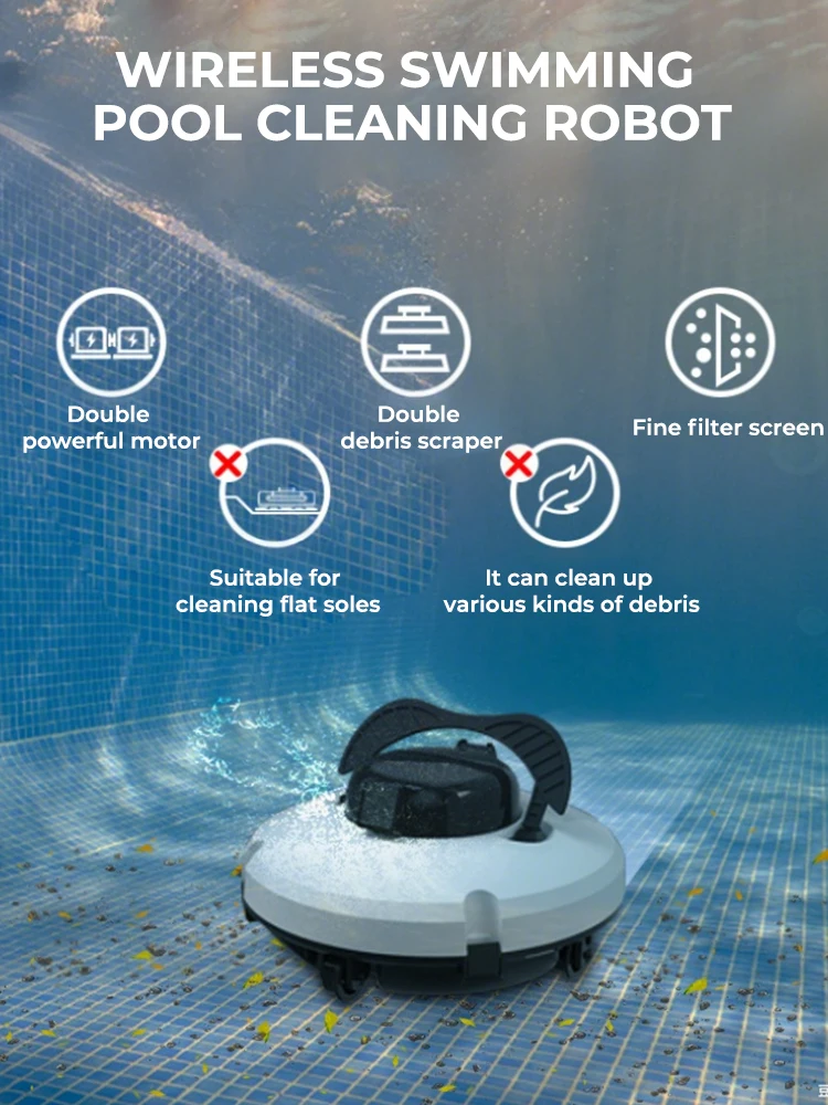 

Cordless Robotic Pool Cleaner High Power Dual Motors Intelligent Self - Parking Pool Vacuum Cleaner for Flat Ground Pools