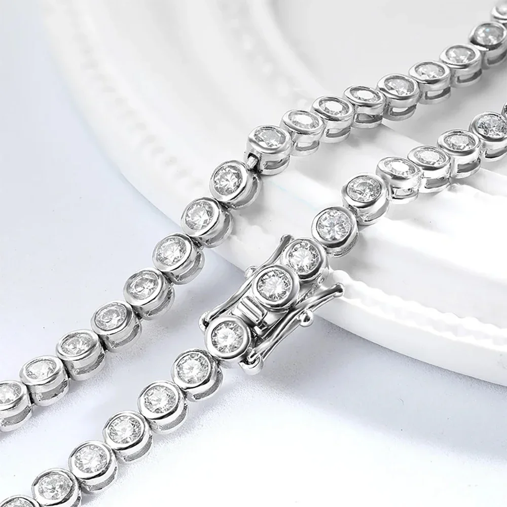 2mm 3mm Bubbles Moissanite Tennis Necklace For Women D Color Round Diamond with GRA S925 Silver 18K Plated Wedding Jewelry Gifts