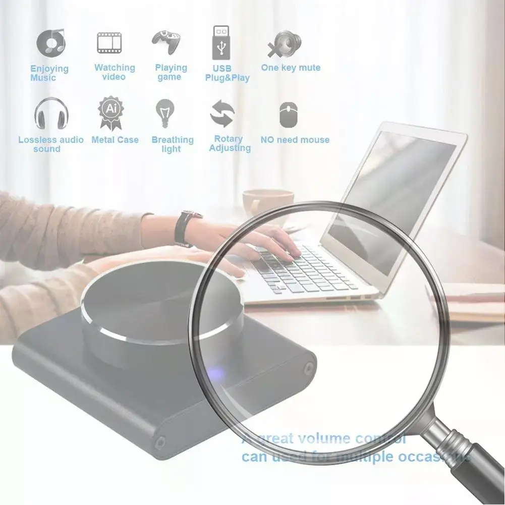 

Регулятор громкости USB для компьютера, 2 режима, внешний аудиоконтроллер для колонок, кнопка воспроизведения/остановки, отключение звука одной кнопкой