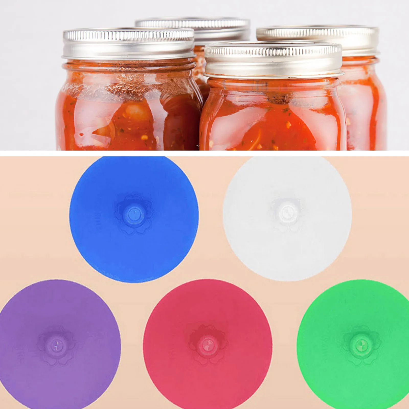 5Pcs Silicone Fermenting Lids Glass Jar Cover Metal Rings For 87mm Jars Kimchi Pickles Fermented Probiotic Food Sealing Lids