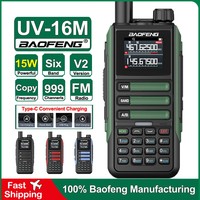 Baofeng Update UV-16M V2 15W Walkie Talkie Wirless Copy Frequency Six Band AM/FM Type-C charge Waterproof Portable 2Way Radios