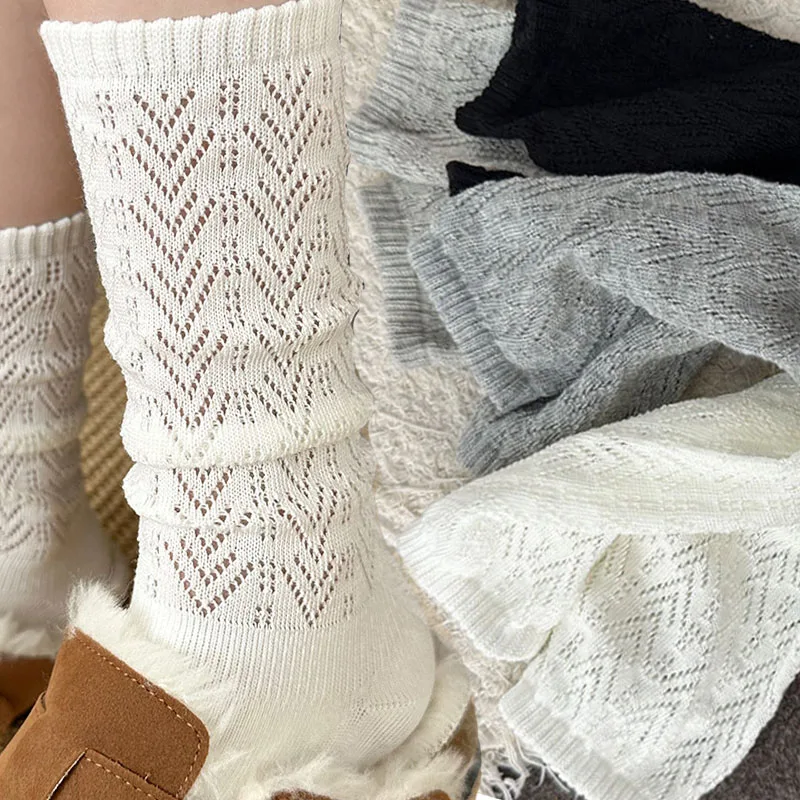 

Knitted Mesh Mid-tube Socks Solid Color High Quality Cotton Stockings for Women Autumn Winter White Grey Socks Comfortable Socks