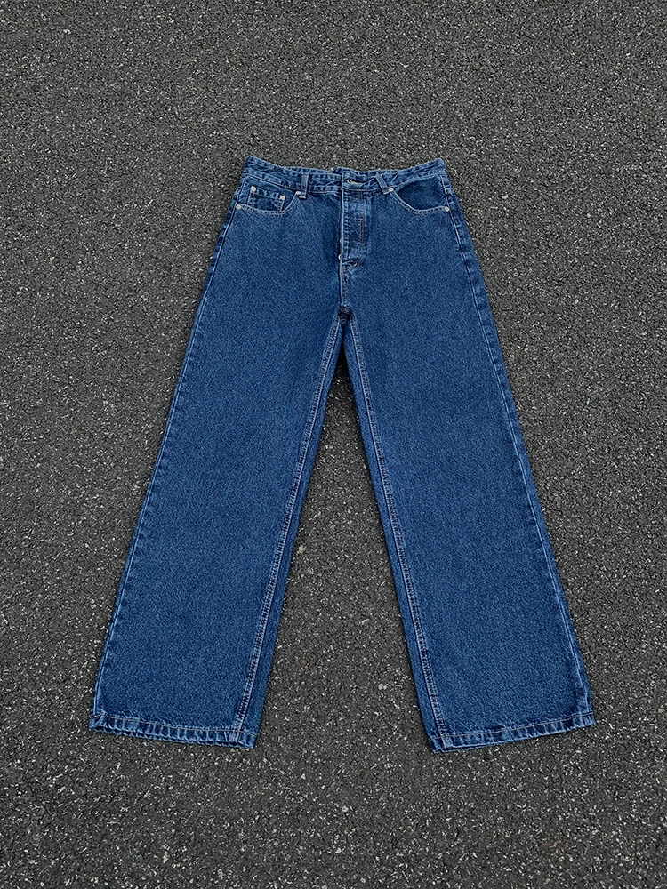 

Винтажные мужские джинсы свободного прямого кроя глубокого синего цвета, модные длинные брюки, классические прямые джинсы свободного кроя