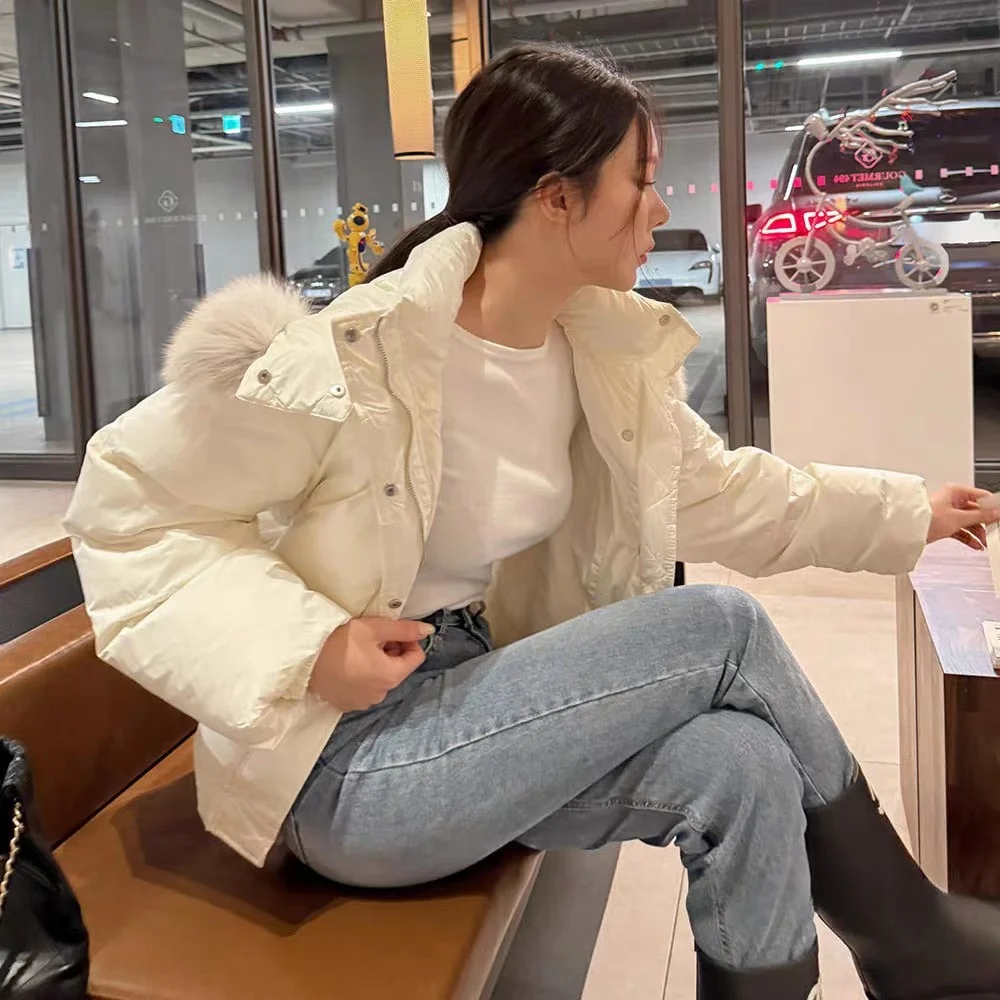 

Женская шикарная зимняя новая высококачественная шапка с имитацией большого мехового воротника с застежкой на талии, хлопковое верхнее пальто