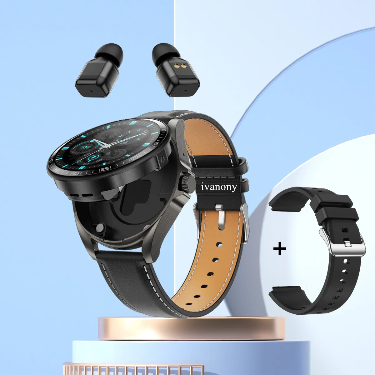 

Smart Watch 2 in 1 with Earphone Bluetooth Call Music Play AI Voice Assistant 2-in-1 Earbuds Smart Watch Women Men+Strap/Set