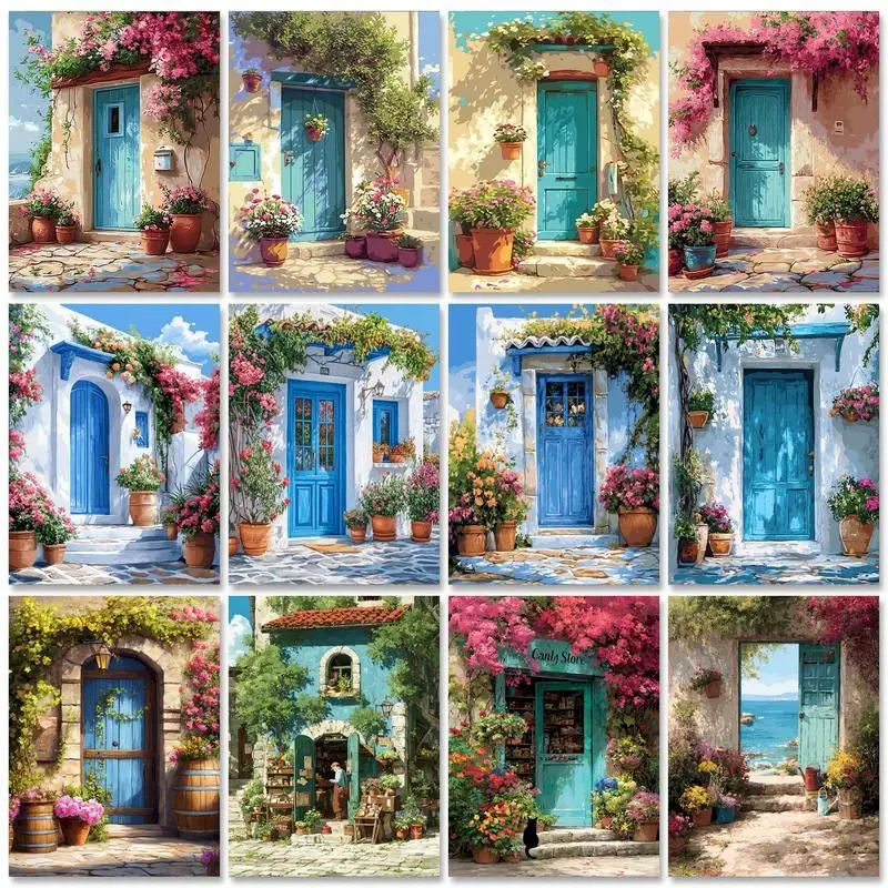 

GATYZTORY Acrylic Paint Diy Painting By Numbers With Frame Door Scenery Picture With Numbers For Home Wall Art Decors 60x75cm