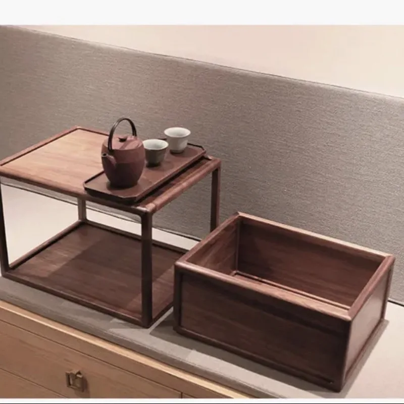 

Black walnut tea table household balcony solid wood small apartment tea table Chinese tea table and chair combination