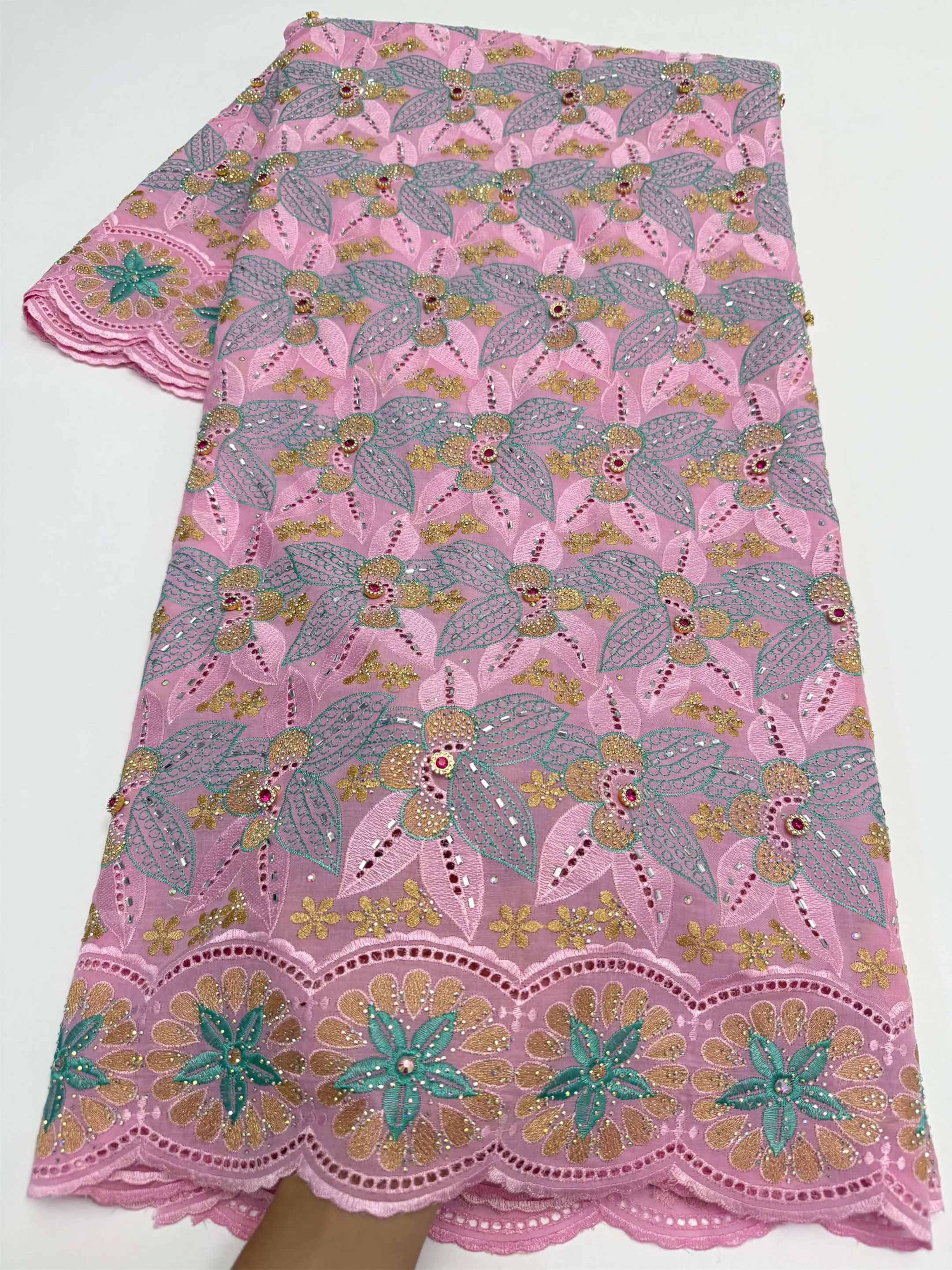 Latest Swiss Voile Lace in Switzerland With Stone High Quality 5 Yards African Embroidery Cotton Fabric For Party Dress
