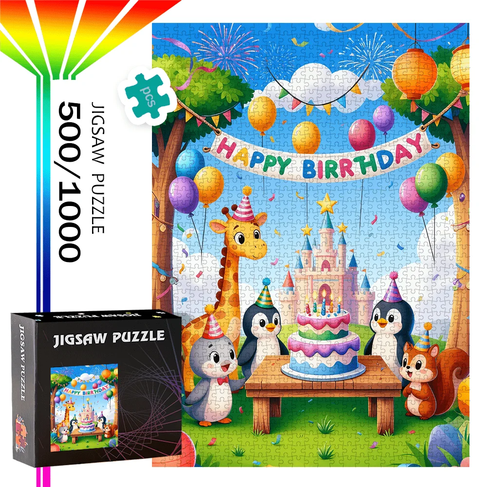 500 Stück/1000 Stück Giraffen- und Pinguin-Puzzlespiel – Geburtstag, Halloween, Weihnachten, Thanksgiving, Ostern-Design, Tierzeiten