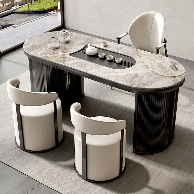 Rock slab tea table and chair combination study living room simple office boiling water and making tea integrated small