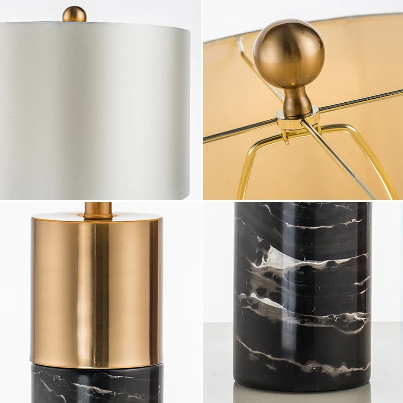 Designer Modern Minimalist American Bedroom Model Villa Metal Fabric Cover Natural Marble Desk Lamp Decorative Table