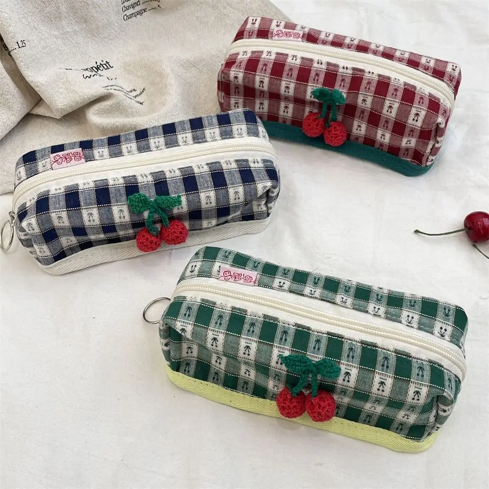 

Милая большая вместительная сумка-карандаш в вишневую клетку, многофункциональная косметичка, кружевная сумка для хранения, женская сумка