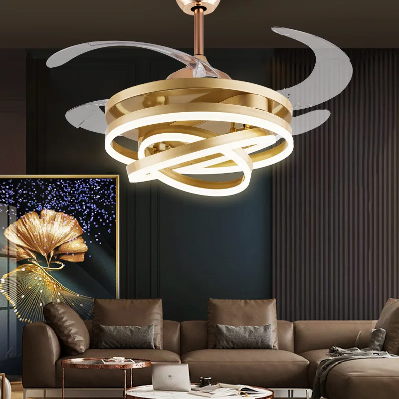 Ceiling Fan with LED Light and Remote Control 42 Inch 4 Retractable Blades 72W Lamp 3 Color Change Silent Motor for Bedroom