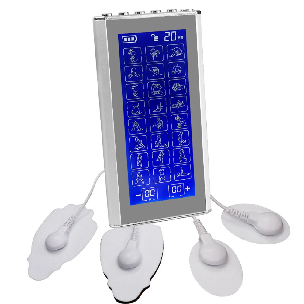 Fisioterapia Pulso Massageador Corporal, Estimulador Elétrico de Terapia Muscular, Máquina TENS Unit, Doméstica, 24 Modos, 4 Canais de Saída