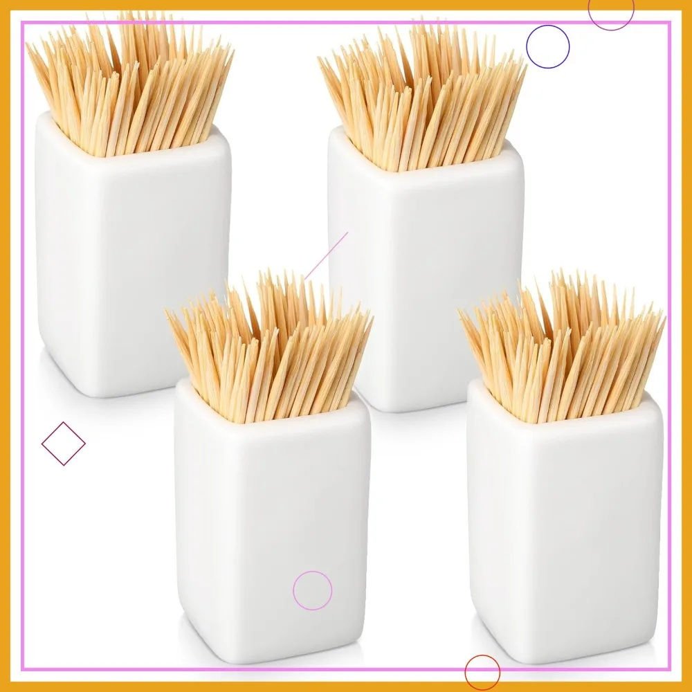 

4 Pcs White Ceramic Toothpick Holder Simple Container for Home Kitchen Charcuterie Board, Easy to Clean