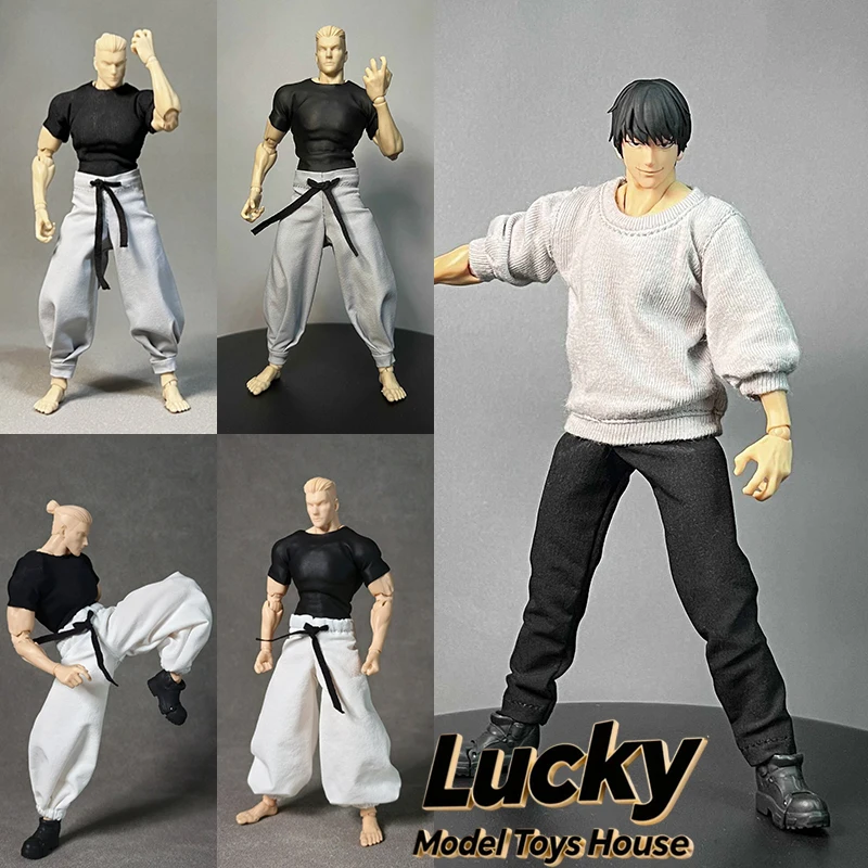 1/12 Fushiguro Toji Satoru Gojo - Novo Conjunto de Roupa Esportiva Masculina para Cosplay: Moletom e Calça Preta Estilo Kung Fu para Bonecos Romankey de 6 Polegadas