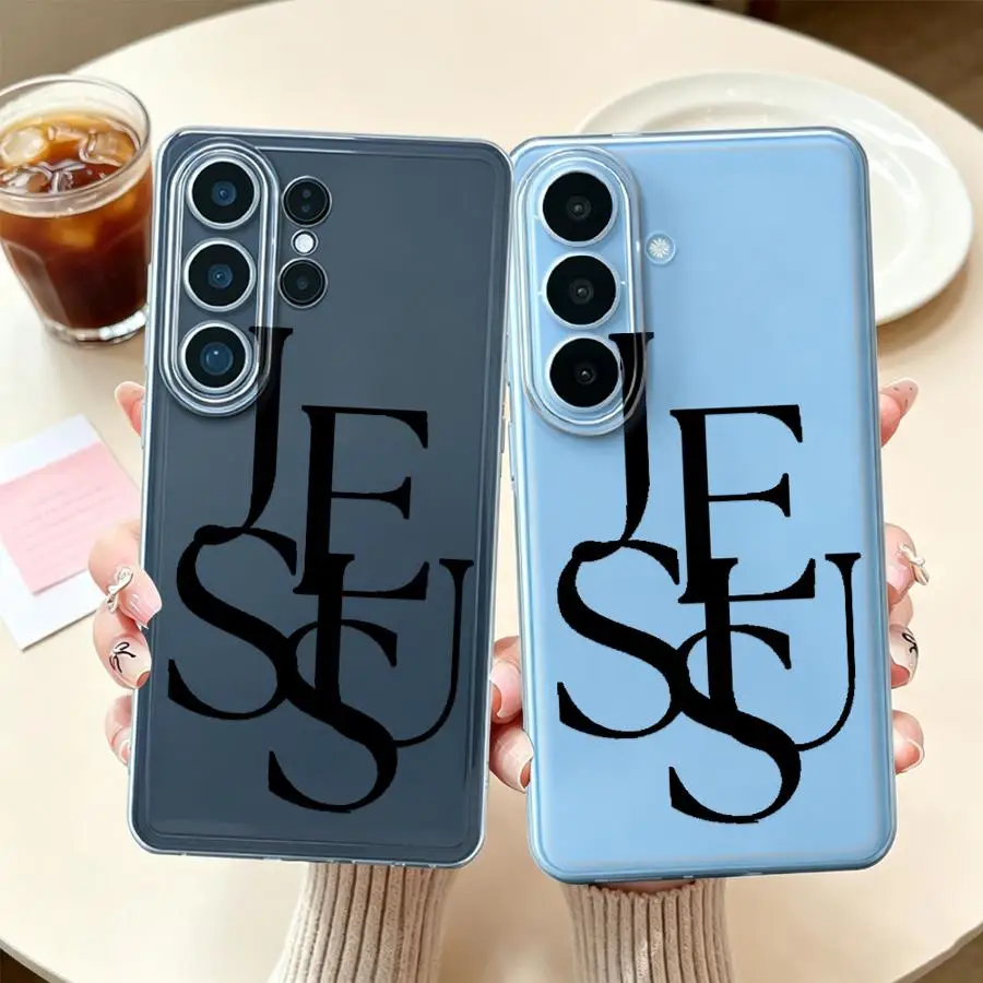 Clear Phone Cover Case for Samsung Galaxy S26 Ultra S22 S24 FE S10 S21 S23 S20 S26+ Note 10 20 S25 Plus S25+ Creative Jesus Font