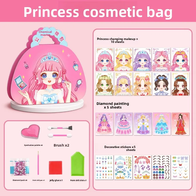 Princess-themed Handbag Gift Set for Kids: Makeup Bag Toy DIY Craft Materials for Girls: Diamond Stickers Perfect Gift Idea