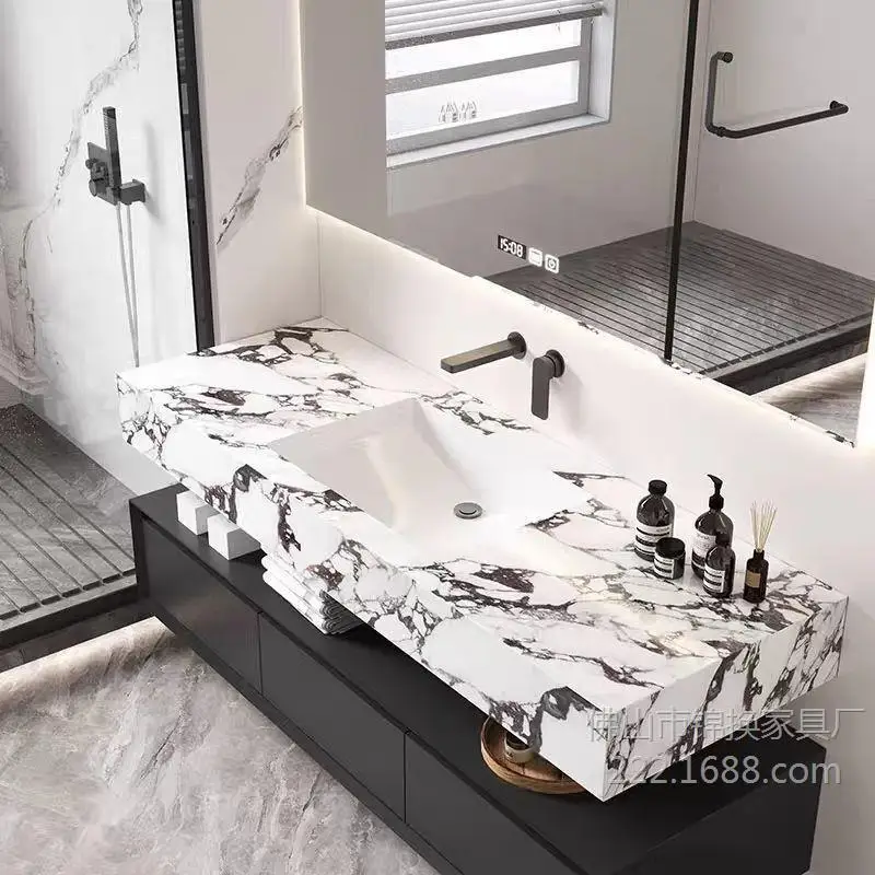 Slate integrated ceramic seamless bathroom cabinet combination simple Bulgari hotel bathroom washbasin