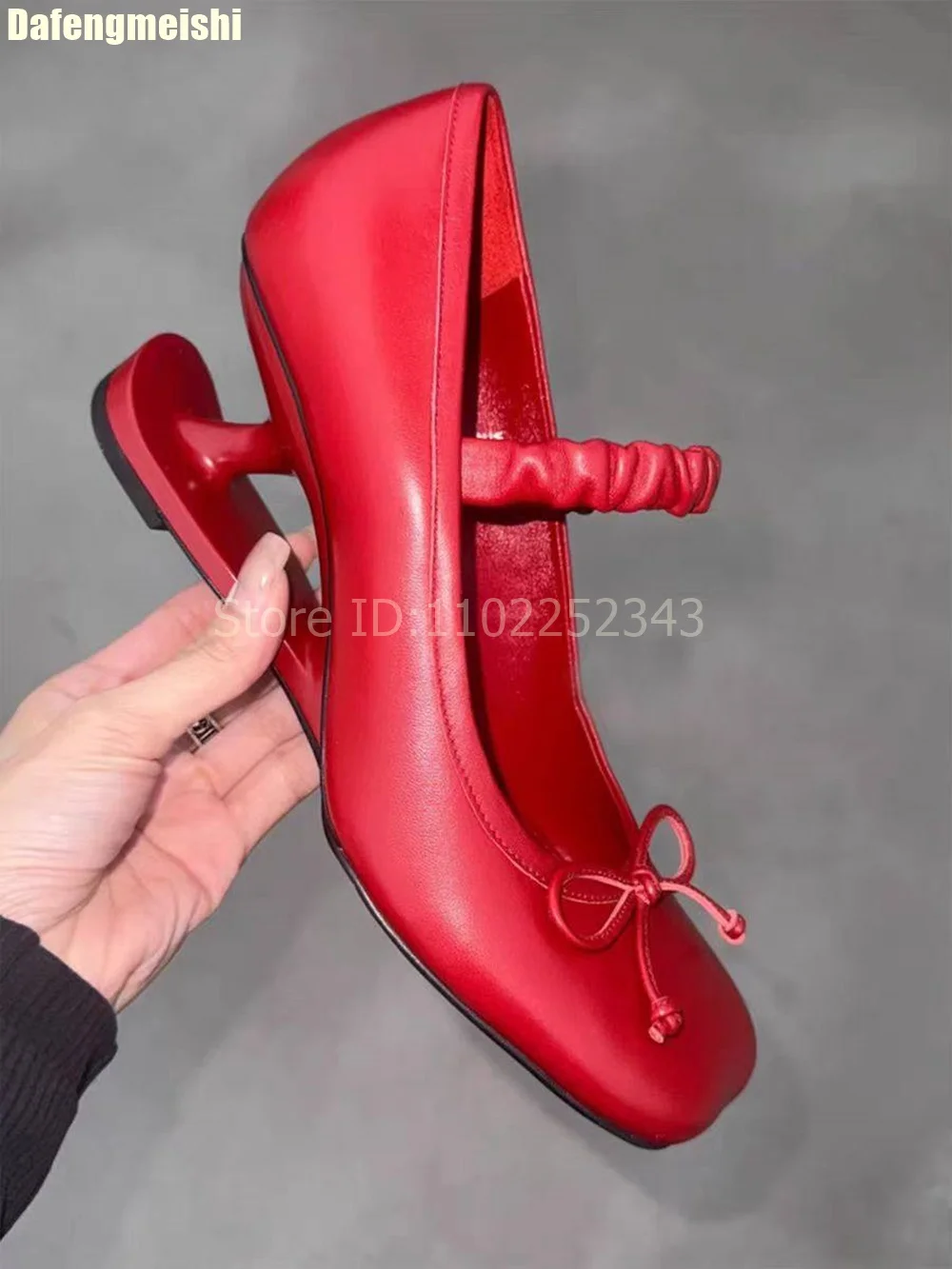 

Туфли Мэри Джейн женские с бантом, каблук 5 см, необычный стиль, элегантные туфли на высоком каблуке, черные/красные кожаные сандалии, новинка весны 2026, квадратный носок