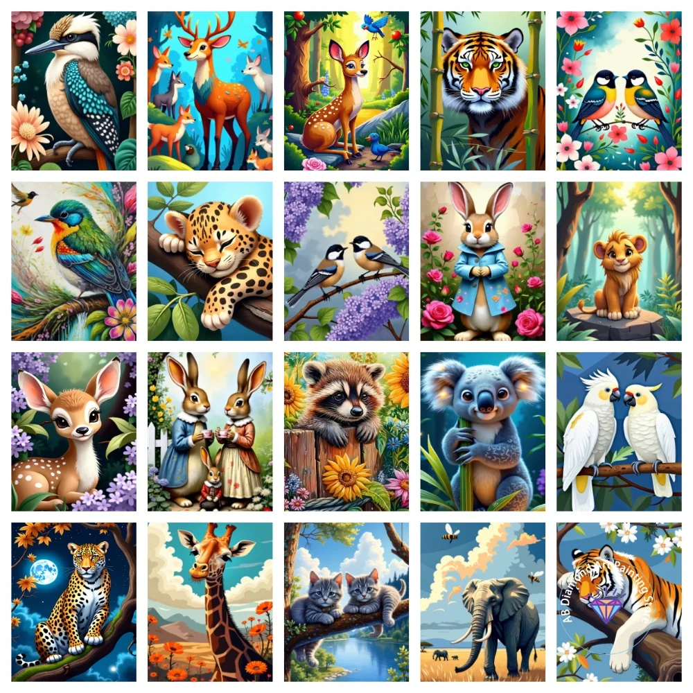 

Animal Lion Tiger Leopard AB Diamond Painting Kit Square Round Diamond 5D DIY Rabbit Bird Mosaic Handmade Art Gift Home Decor