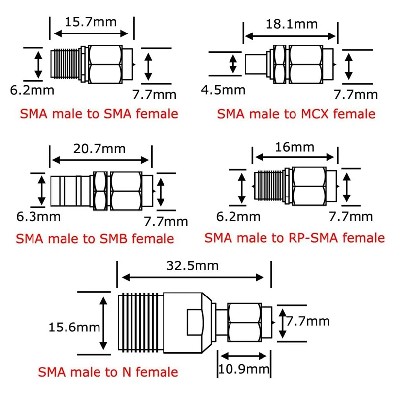 FULL-10 Type Set SMA Adapter Kits SMA Male To N/F/BNC/UHF/MCX/SMB/TV/TNC Female Straight Nickel Gold Plated Test Converter