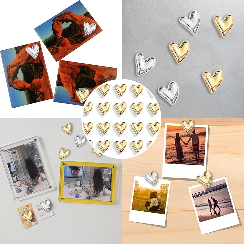 

20PCS Fridge Magnets Heart Refrigerator Stickers 20mm Cute Small Magnet For Fridge Gold Silver Office Whiteboard Locker Magnetic