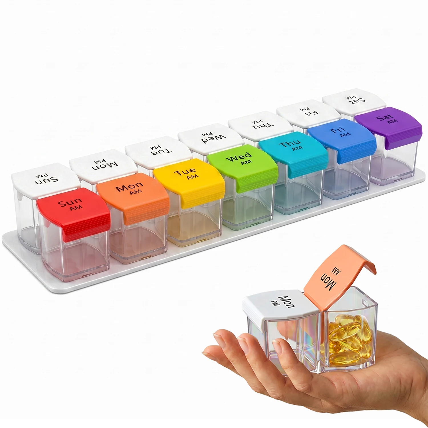 Extra großer wöchentlicher Pillen-Organizer für 2-mal täglich, XXL 7-Tage-Tablettenbox für morgens und abends, große Fächer, große Pillenbox für Vitamine