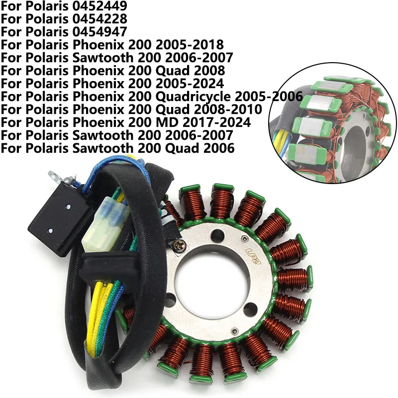 Magneto Stator Coil 0452449 0454228 0454947 for Polaris Phoenix 200 2005-2026 Sawtooth 200 06-07 for Polaris Phoenix 200 Quad
