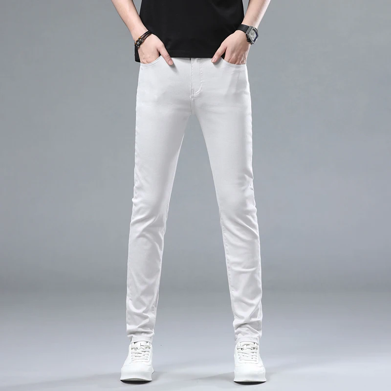 2024 summer new Laisel Tencel ice platinum gray high luxury business casual versatile Slim thin small straight jeans men's pants
