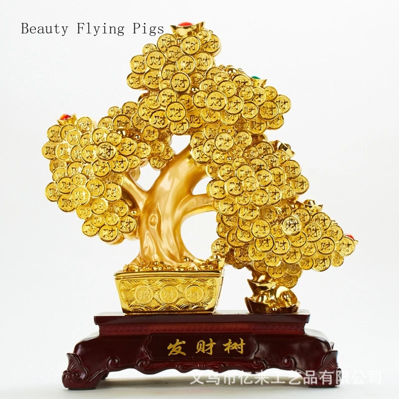 

1pc Resin Golden Wealth Tree Ornaments Resin Crafts Chinese Style Absorb Wealth Living Room Home Decoration Housewarming Gift