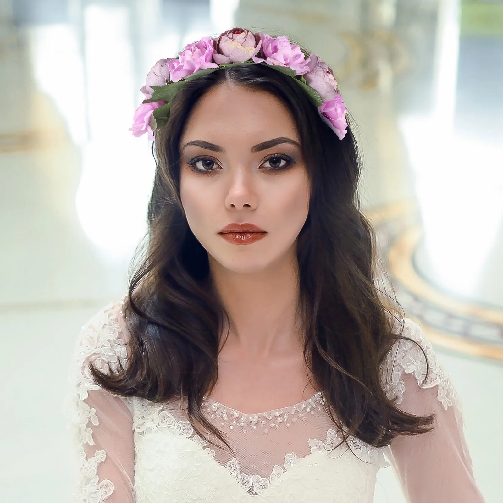 

1 set Flower Crown Headband Purple Bridal Corsage Wreath Hair Accessories Wedding Bridesmaid Flower Girl Headpiece Floral Kit