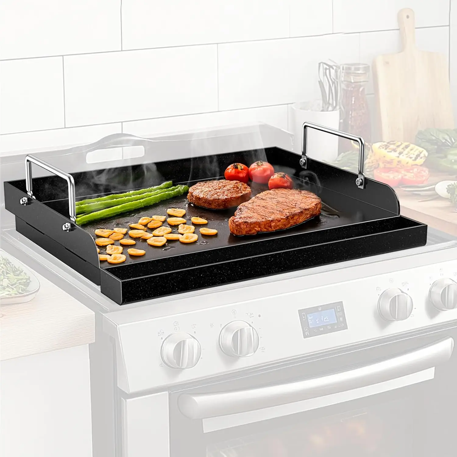 

Universal Nonstick Ceramic Griddle Plate for Outdoor Cooking, Fits Gas/Charcoal Grills, 17x13 Inches