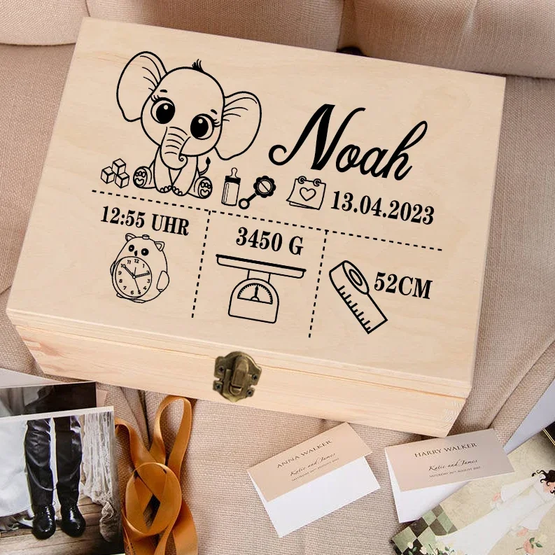 Custom Baby Wooden Memory Box Newbron Shower Gift Personalized Infant Keepsake Box Baby Birth Stats Box Umbilical Cord Boxes