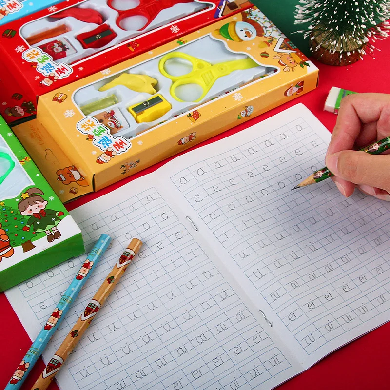 Christmas stationery gift box 6-piece set of children's school supplies pencil set Christmas gift student stationery supplies