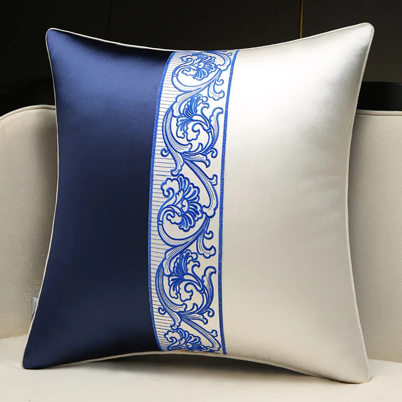 Retro Blue and White Porcelain Throw Pillows Living Room Sofa Cushions High-end Chinese Style Cushion Bed Backrests Waist Pillow