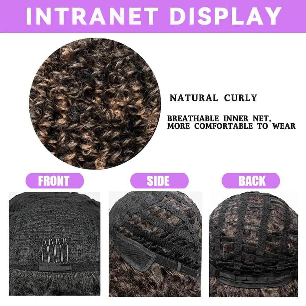 قصيرة مجعد شعر مستعار بتصميم مُجعد مع الانفجارات 10 بوصة قنبلة الأفرو شعر مستعار شديد التجعد الألياف الاصطناعية شعر مستعار كامل طبيعي يبحث عن النساء عيد الميلاد