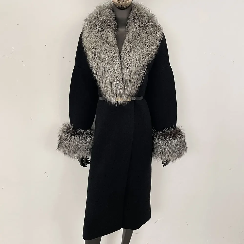 2025 New Autumn Winter Long Cardigan Knitted Real Fox Fur Coat Reality Fur Jacket Warm Women Natural Raccoon Fur Knitwear Female