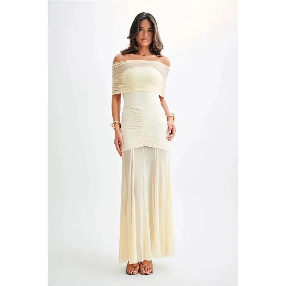 

Fashion Mesh Strapless Sleeveless Bodycon Long Dress Off-shoulder Backless Sexy Maxi Dress For Women Gown