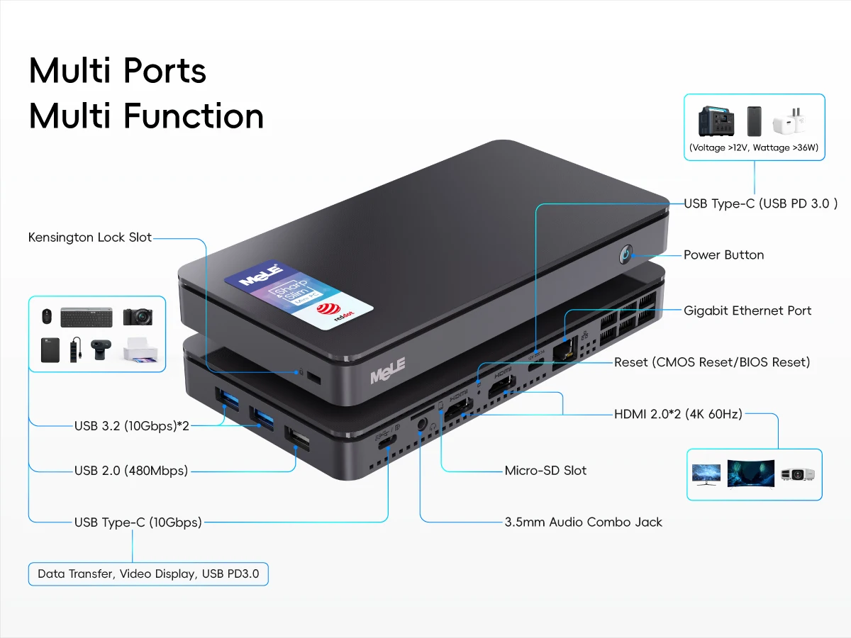 MeLE Reddot Winner Mini PC N100 I3-N300 16GB 32GB 512GB Mini Desktop Computer, USB-C on Office Education Home Overclock4C