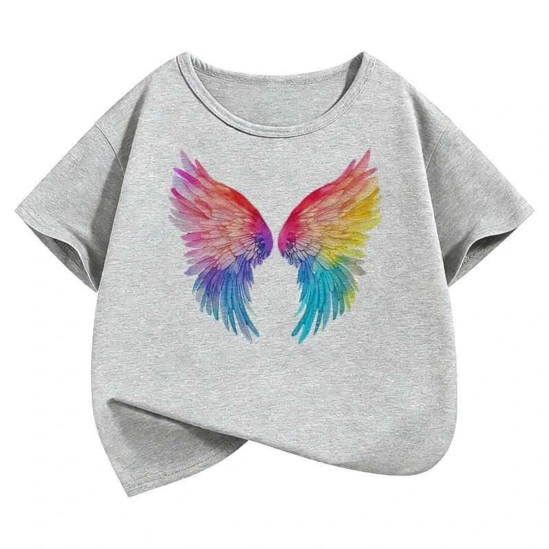 Fashion Colorful Wing T Shirts Graphic Short Sleeve Kids Children's T-shirt Boys Girls Summer Spring Casual Top Y2k Tee Shirt