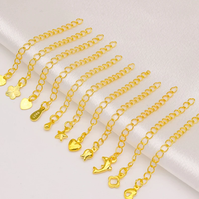 18K Gold 4.5cm Extended Extension Tail Chain 3D Love Tail Chain Connector For DIY Bracelet Necklace Jewelry Making Findings