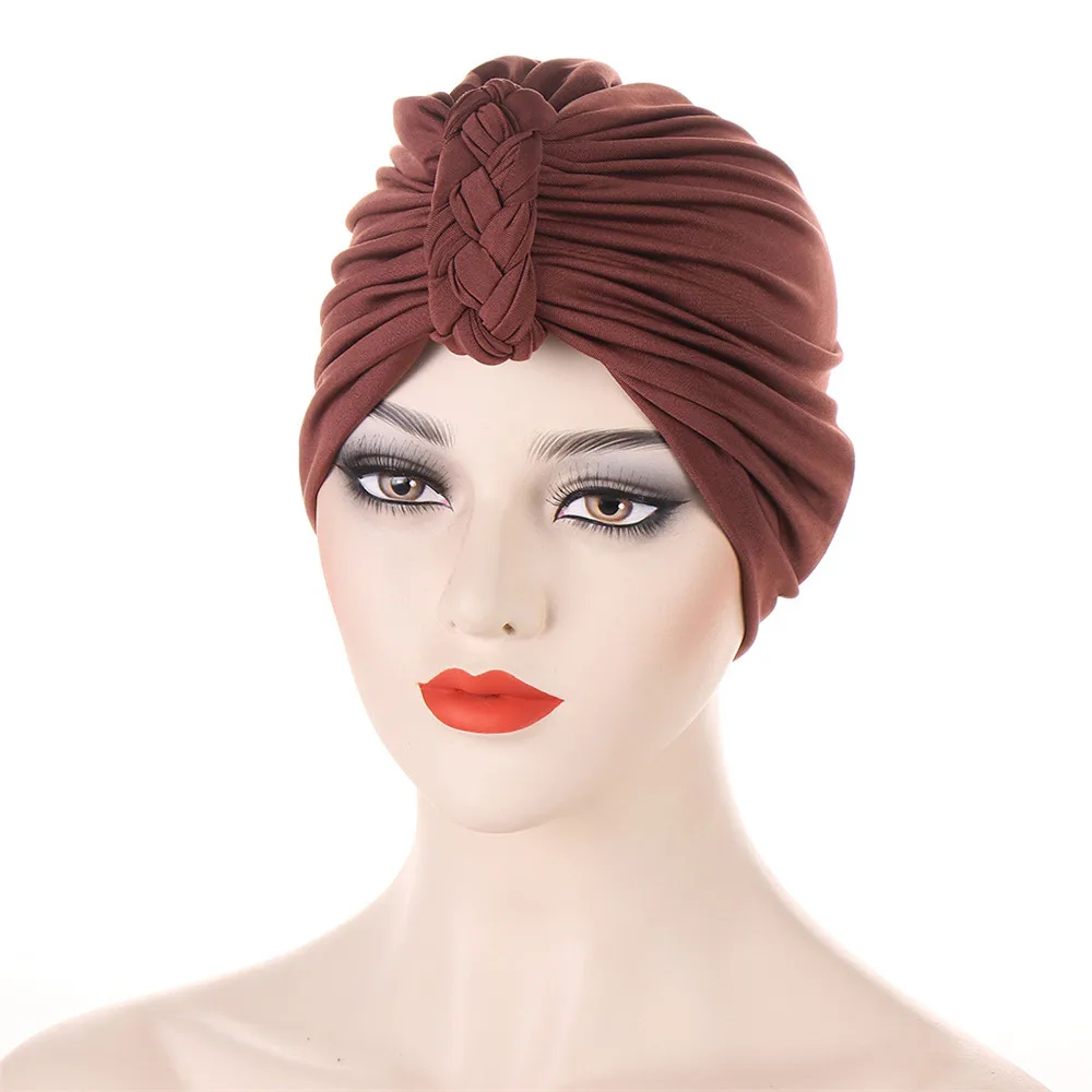 Nuove trecce indiane Turbante nodo Twist Stretch chemio Cap donne musulmano Hijab berretti cappello cofano perdita di capelli foulard Turbante Mujer