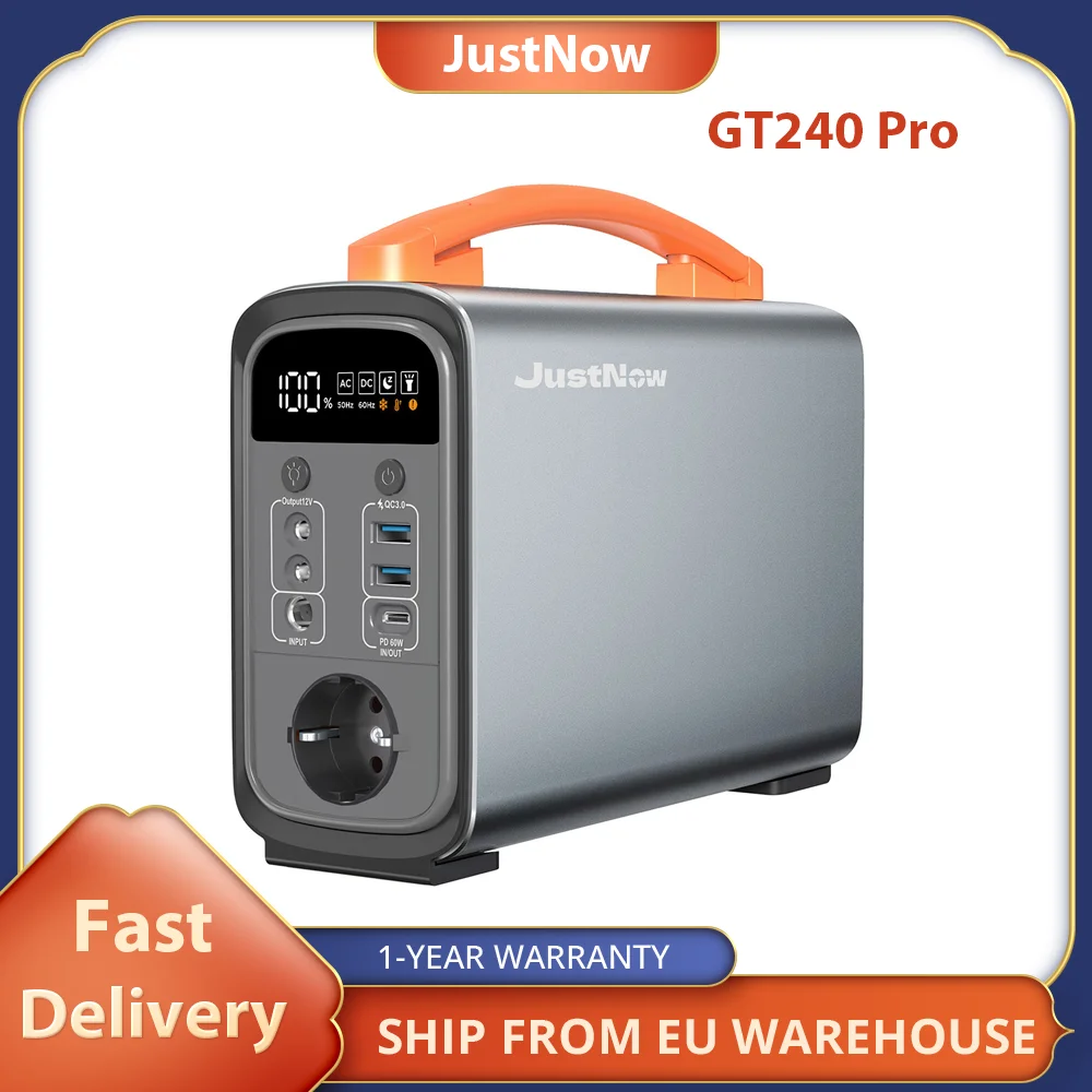 JustNow GT240 Pro 240W Portable Power Station, 320Wh LiFePO4 Battery Solar Generator, 60W PD Fast Charging, LED Light, 6 Outputs