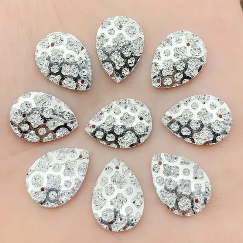 40Pcs/lot 13*18mm Water drop Resin Gems Stone For Bead Work Flat Back Tigrina Sew On Rhinestones With 2 Holes -A53