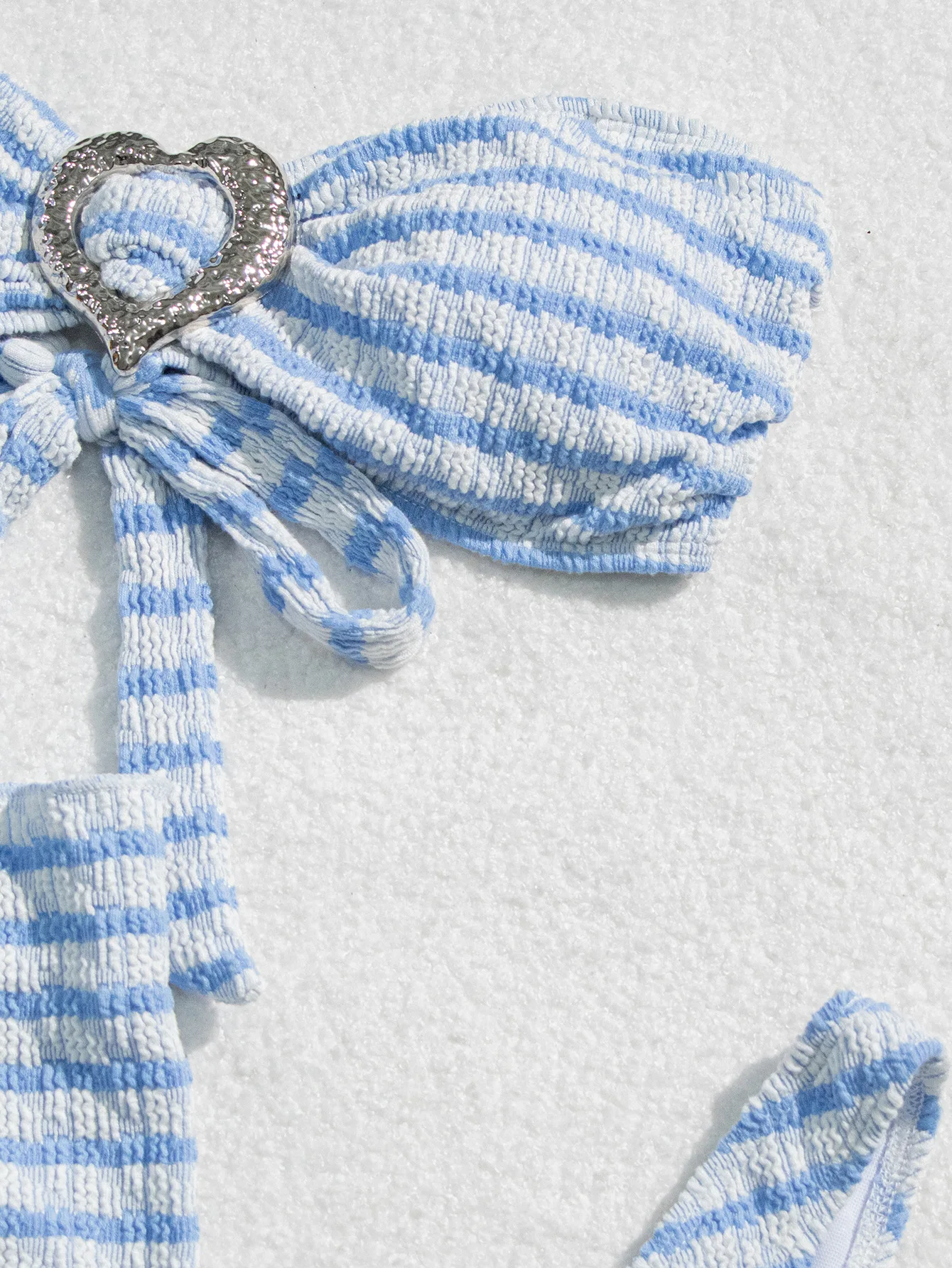 Conjunto de bikini bandeau a rayas blancas y azules con corazón sexy, 3 uds. Con falda cubierta, trajes de playa, traje de baño, traje de baño, biquini